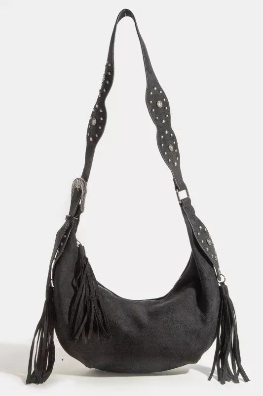 Fame Half Moon Fringe Buckle Strap Hobo Bag