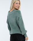 ZENANA Washed Collared Henley Sweater