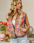 BiBi Quilted Washed Plaid Snap Down Vest