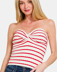 Zenana Twisted Sweetheart Neck Striped Tube Top