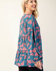 Celeste Full Size Tiered Floral V-Neck Long Sleeve Blouse