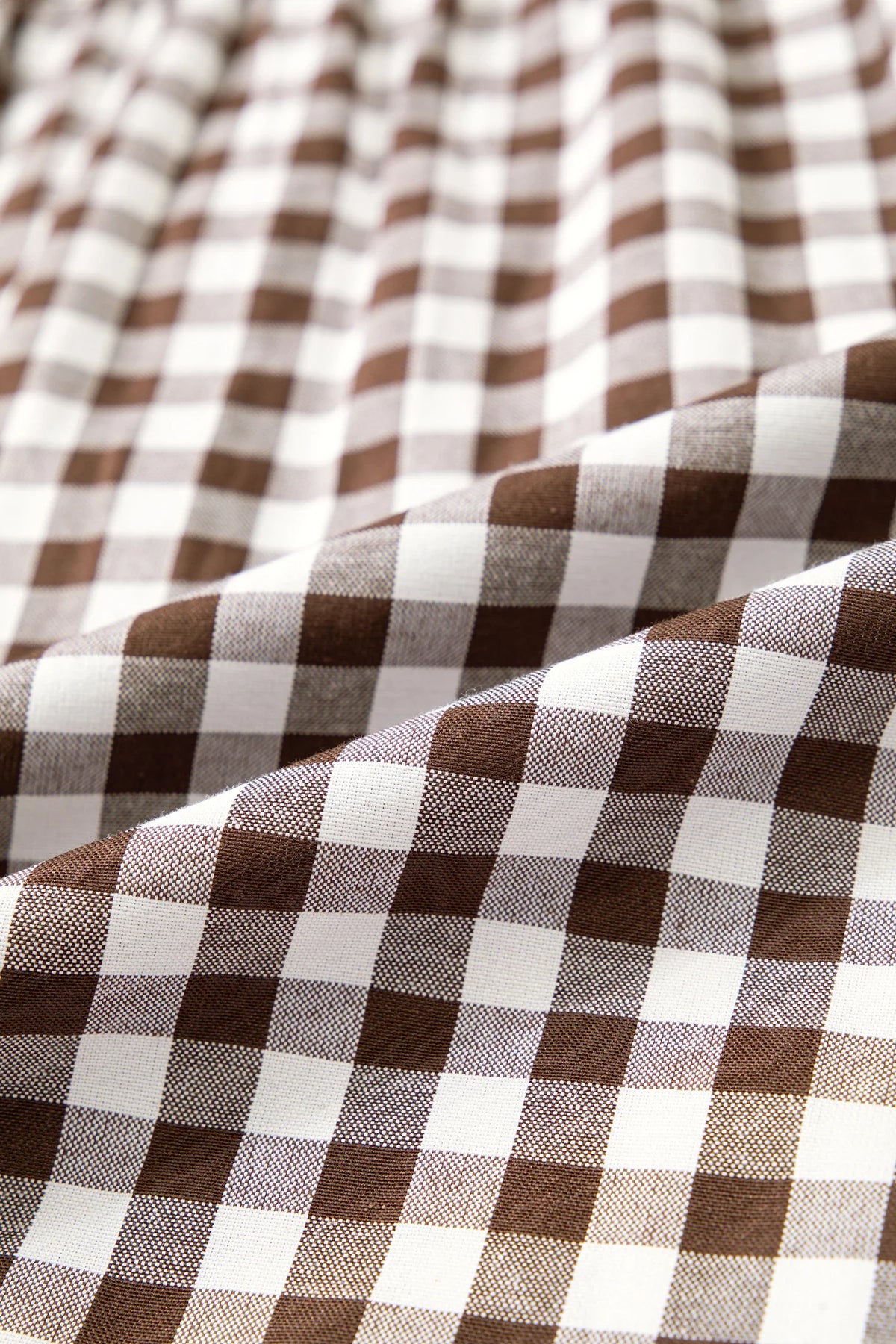 Brown Gingham Ruffle Collar Bow Cuff Blouse