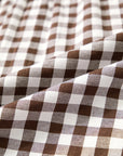 Brown Gingham Ruffle Collar Bow Cuff Blouse