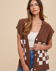 Annie Wear Checkered Button Down Short Sleeve Cardigan