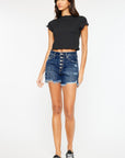 Kancan Raw Hem Button-Fly Denim Shorts