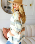 Haptics Full Size Button Down Stripe Soft Fuzzy Sweater Cardigan