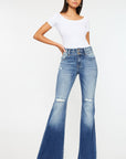 Kancan High Rise Wide Waistband Flare Jeans