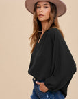 Annie Wear Notched Batwing Sleeve Blouse