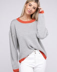 Contrast Trimmed Striped Pullover Knit