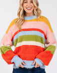 SAGE + FIG Color Block Round Neck Dropped Shoulder Sweater