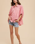 Annie Wear Striped Button Up Half Sleeve Shirt