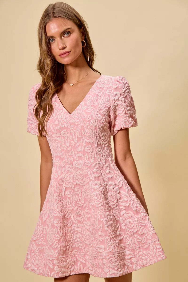 SO ME Floral Jacquard Fit And Flare Daily Mini Dress