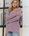 ADORA High-Low Side Slit V-Neck Sweater