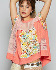 POL Hollow Out Floral Half Sleeve Knit Top