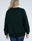 Zenana Plus Oversized Round Neck Raw Seam Melange Sweater