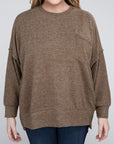 Zenana Plus Brushed Melange Drop Shoulder Sweater