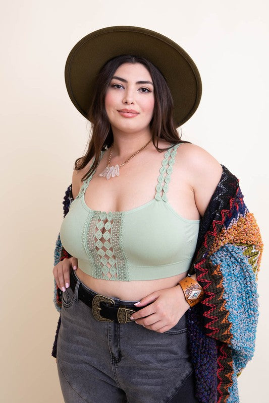 Leto Accessories Boho Eye Lace Applique Bralette Plus Size