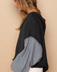 POL Exposed Seam Roll Edge Color Block V Neck Sweater