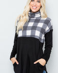 Celeste Full Size Pocketed Plaid Turtleneck Long Sleeve Blouse