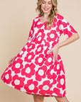 BOMBOM Flower Print Ruched Dress