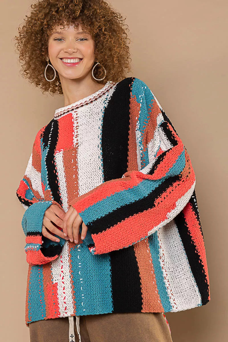 POL Color Block Round Neck Oversized Sweater