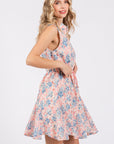 GeeGee Full Size Floral Eyelet Sleeveless Mini Dress