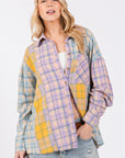 SAGE + FIG Button Up Raw Hem  Plaid Flannel Shirt