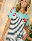 e Luna PLUS Striped Floral Mixed Top