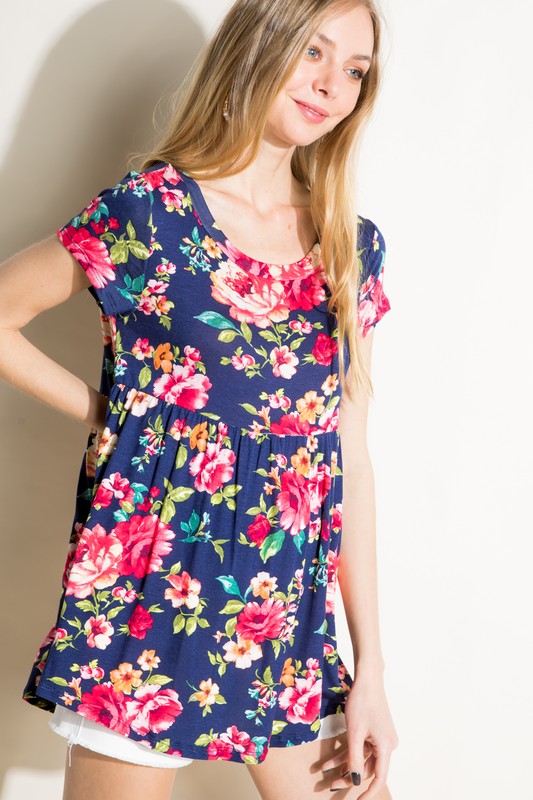 e Luna Floral Print Baby Doll Top