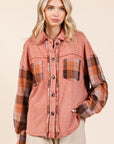 Mittoshop Button Down Contrast Plaid Patchwork Shacket