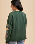 Annie Wear Embroidered Long Sleeve French Terry Top