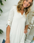 e Luna Striped Mix Split Neck Top