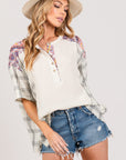 SAGE + FIG Plaid Half Button Gauze Top