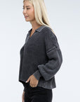 ZENANA Washed Collared Henley Sweater