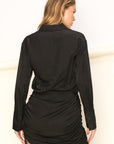 High-Class Ruched Button-Front Shirt Dress