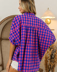 BiBi Plaid Button Up Dolman Sleeve Shirt