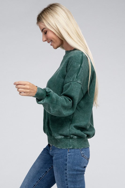 ZENANA Acid Wash Fleece Oversized Pullover