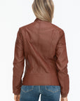 Snobbish Faux Leather Biker Jacket with Side Zip Pockets