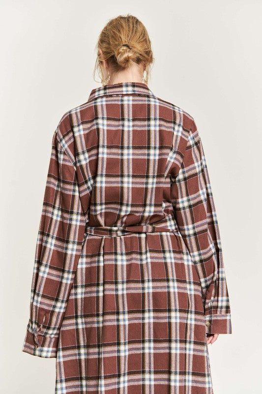 Plus Jade by Jane Plaid Print Collar Long Shirt Dress