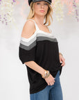 Celeste Full Size Striped Cold Shoulder Top