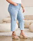 Sz 18W RFM Tummy Control High Waist Raw Hem Distressed Jeans