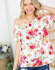 e Luna Allover Floral One Shoulder Top