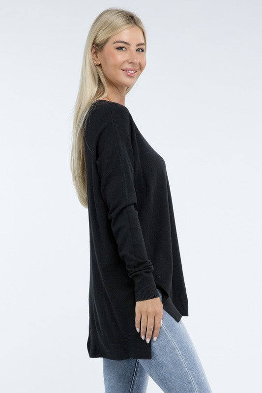 ZENANA Hi-Low Hem Front Seam Sweater