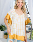 e Luna PLUS Plaid Mix Ruffle Peasant Top