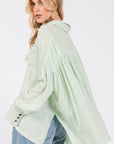 SAGE + FIG Frayed Hem Side Slit Button Down Shirt