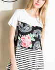 e Luna PLUS Solid Striped Floral Top