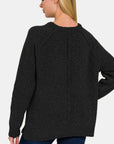 Zenana Side Slit Raglan Sleeve Sweater