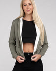 Fuzzy Trim Zip-Up Crop Hoodie