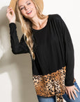 e Luna Plus Solid Cheetah Mixed Casual Top