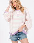 Ces Femme Striped Round Neck Drop Shoulder Sweatshirt